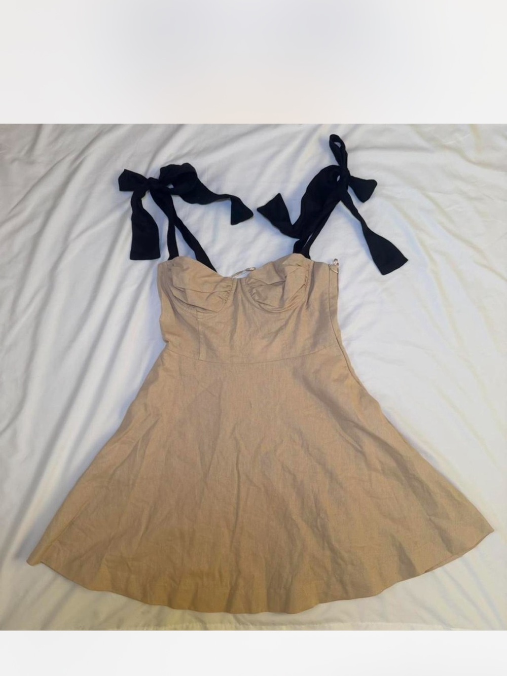 Zara linen Sundress with Black Tie Straps